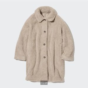 Uniqlo Windproof Outer Single Breasted Fleece Coat, Small, Natural